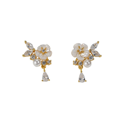 Boucles d'oreilles de guérison en argent sterling 925 plaqué or et perles camélia Buddha Stones