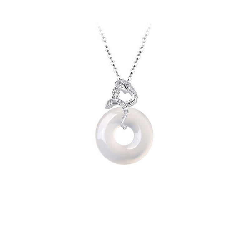 Collier pendentif en argent sterling 925 avec pierre de Bouddha et calcédoine, boucle de paix, harmonie de l'année du serpent 