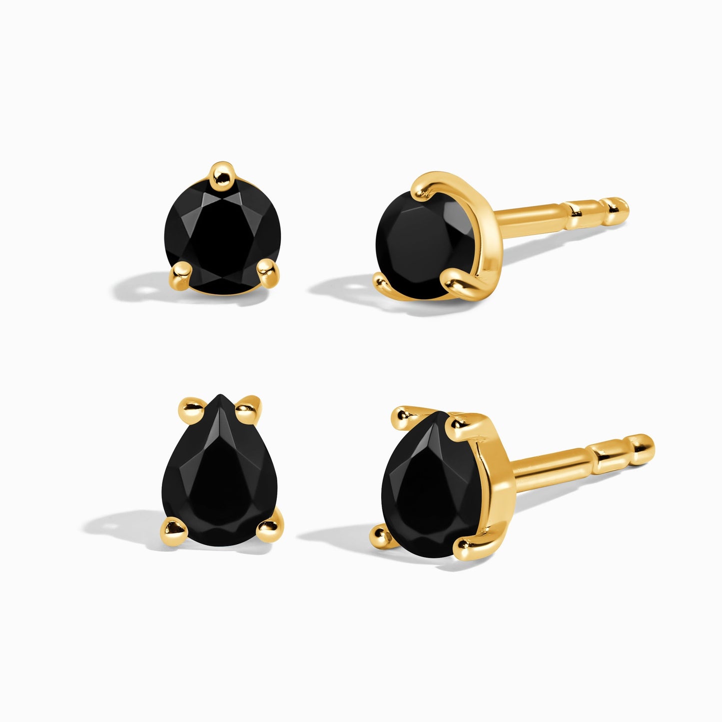 Clous d'oreilles ronds et en forme de larme en obsidienne noire