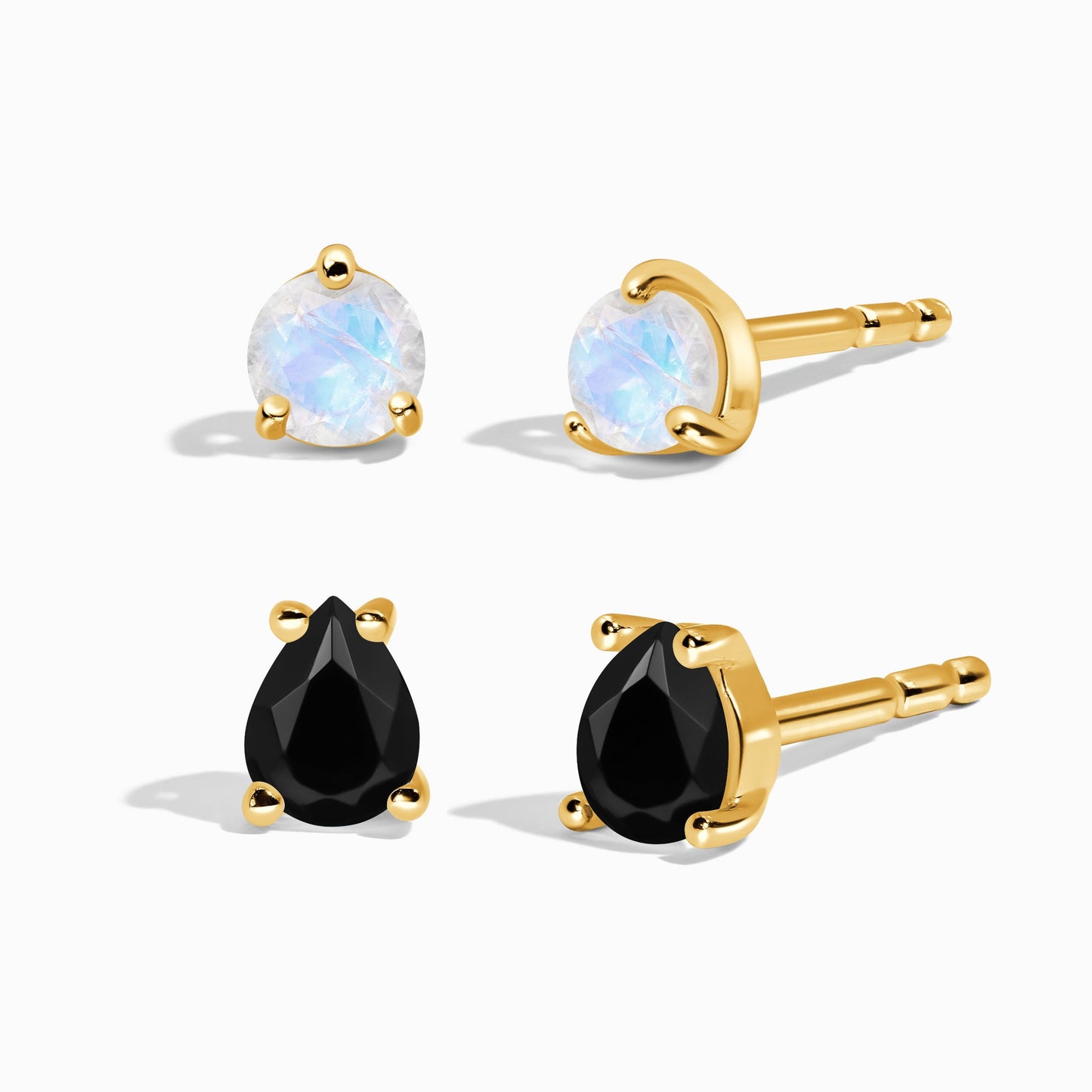 Clous d'oreilles en obsidienne noire et pierre de lune, petites gouttes et ronds