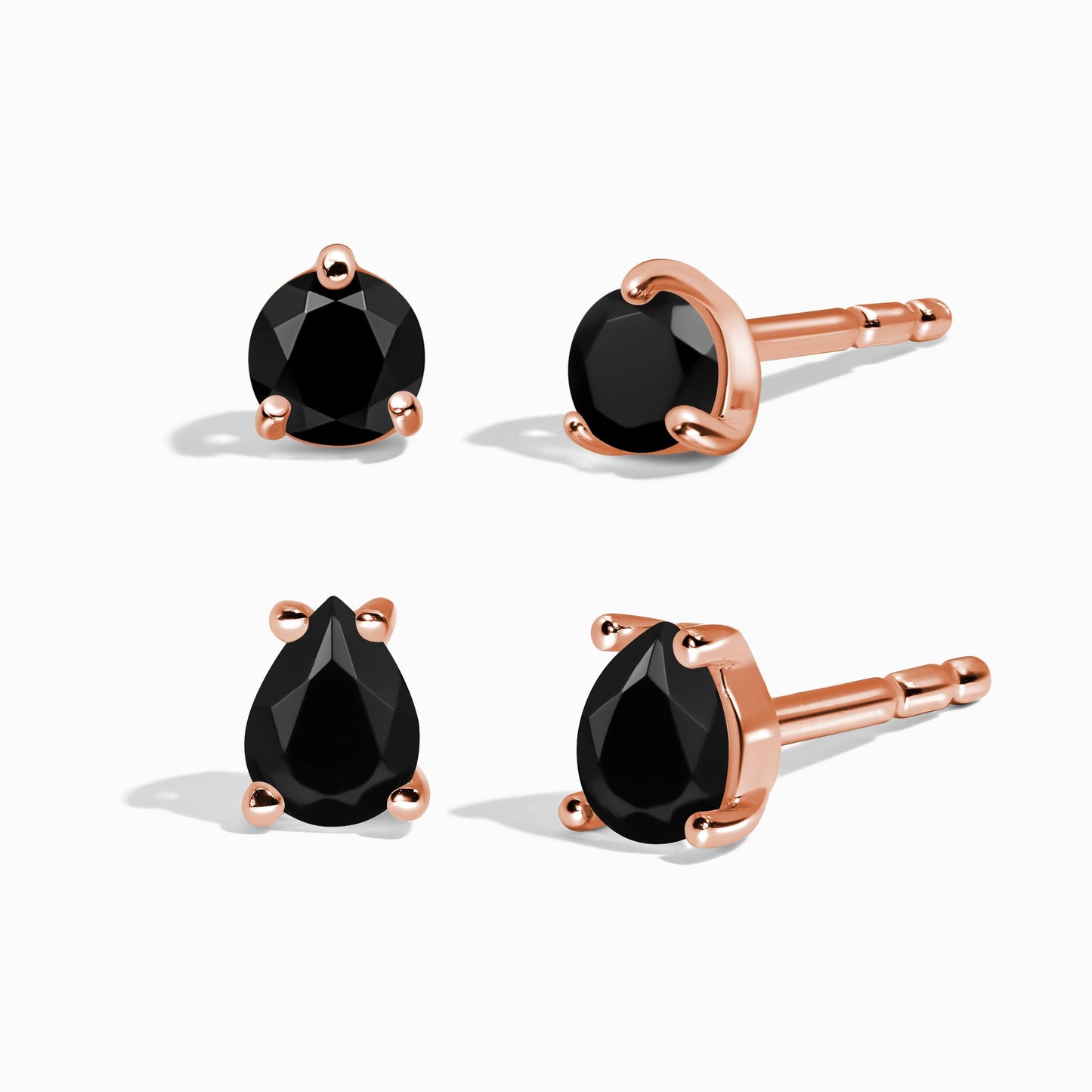Clous d'oreilles ronds et en forme de larme en obsidienne noire