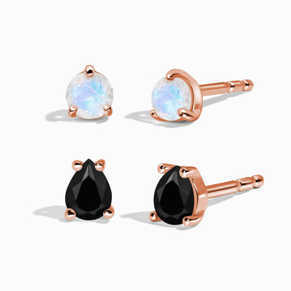 Clous d'oreilles en obsidienne noire et pierre de lune, petites gouttes et ronds
