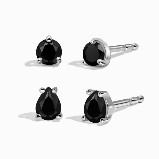 Clous d'oreilles ronds et en forme de larme en obsidienne noire