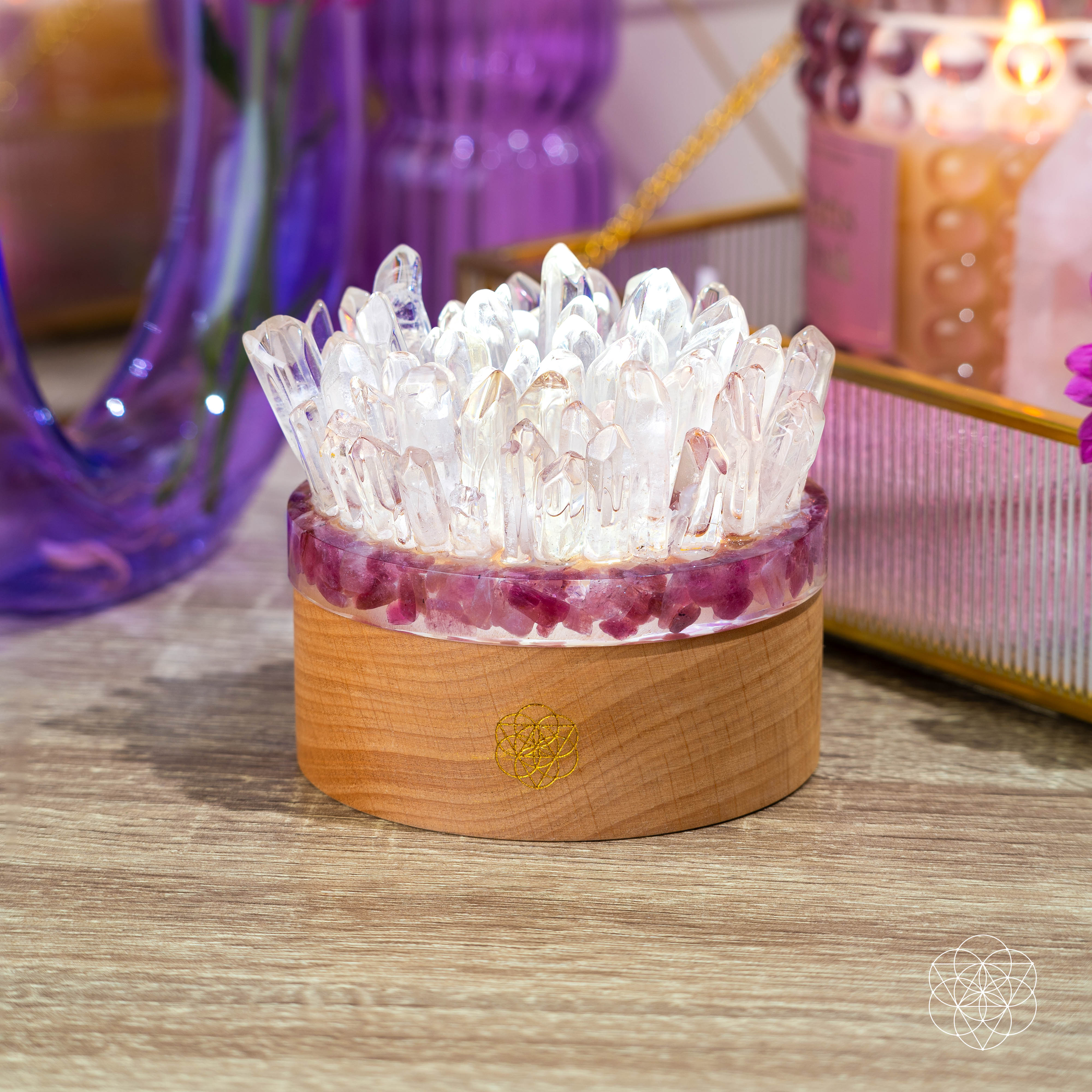 Find My Peace - Quartz & Tourmaline Lamp of Blooming Tranquility