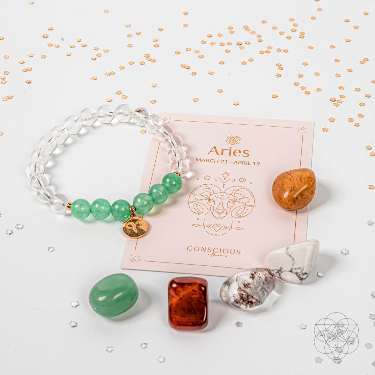 Aries Bracelet and Crystals Set