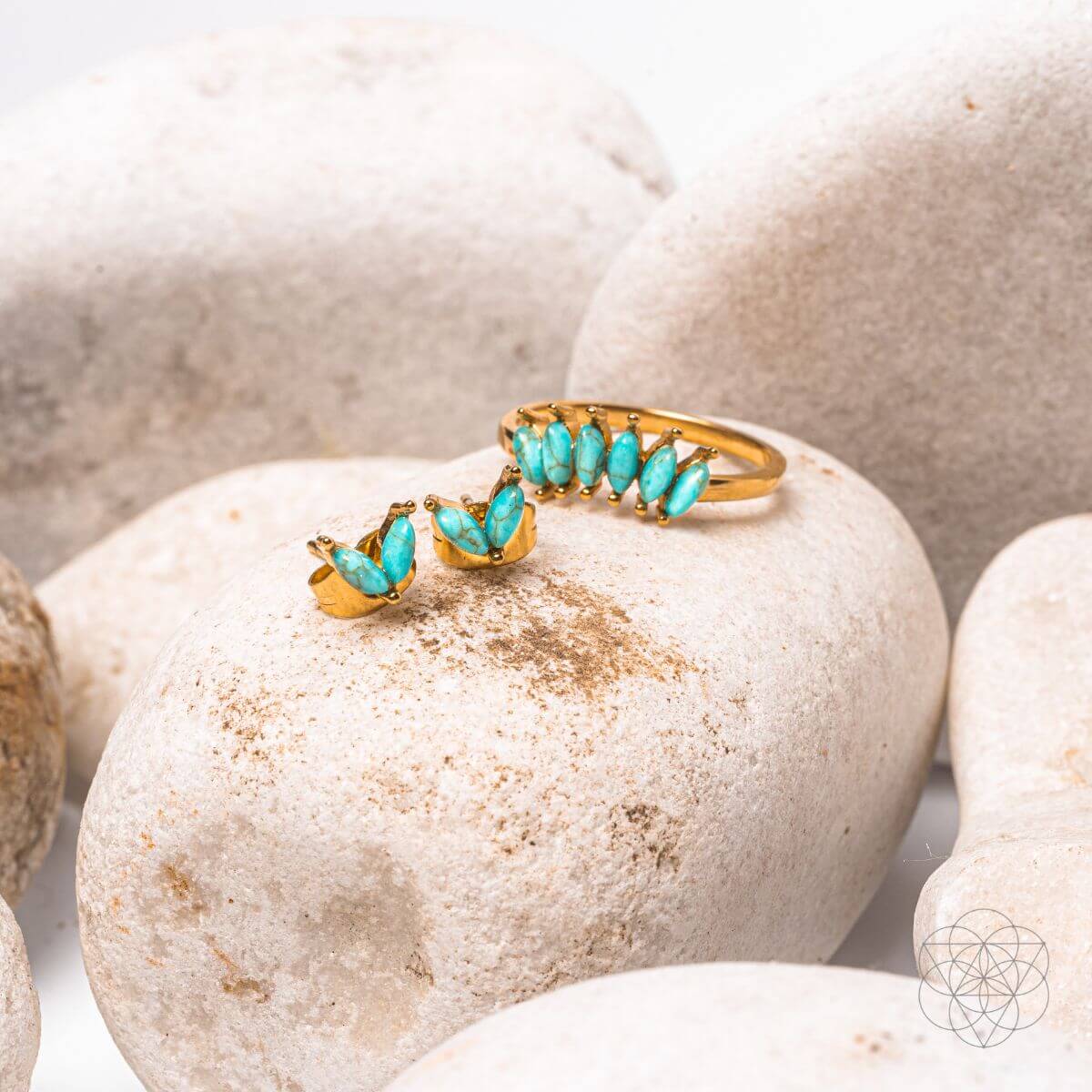 Radiant Shield - Turquoise Earrings and Ring Protection Set