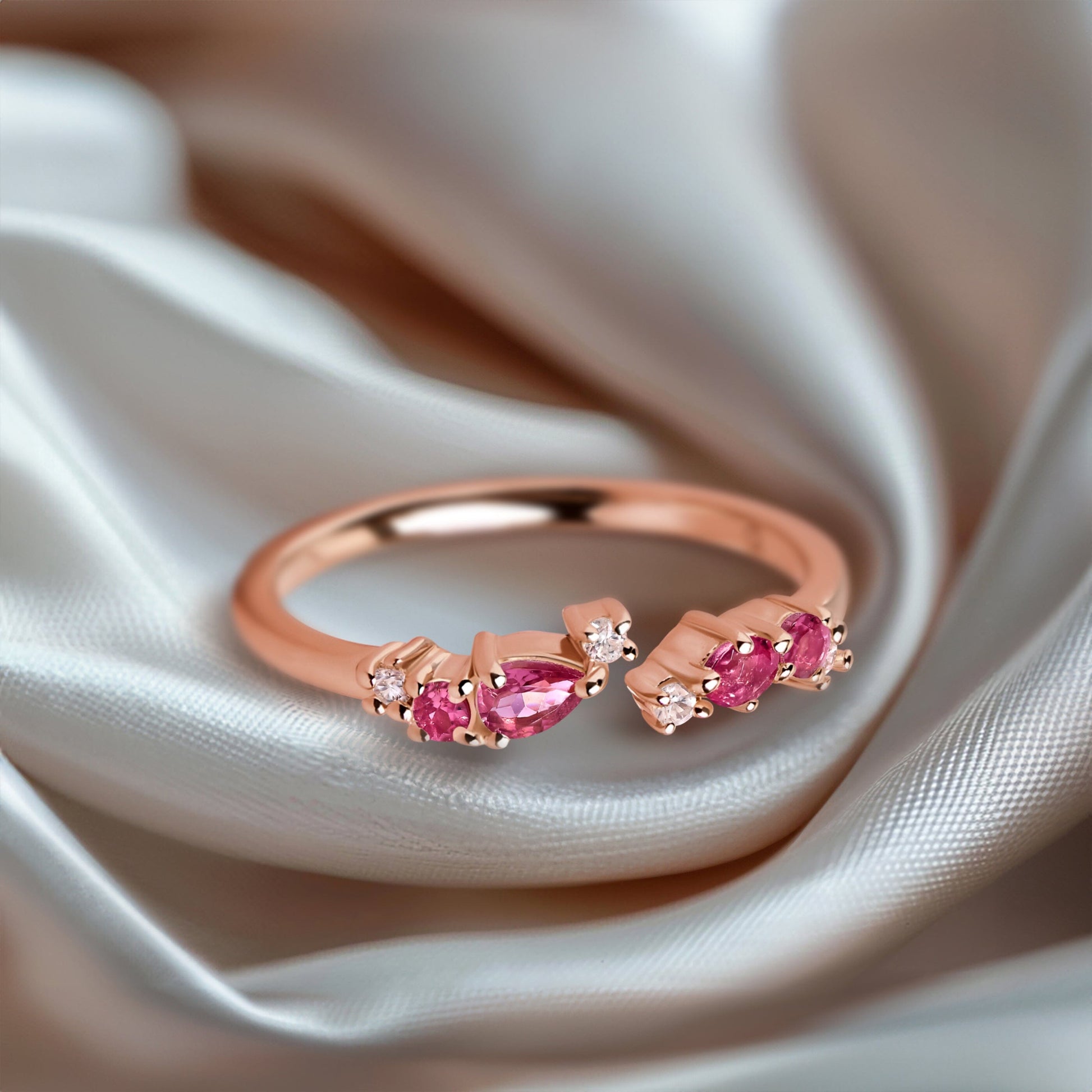 Adjustable Pink Tourmaline Ring Flourish - October Birthstone