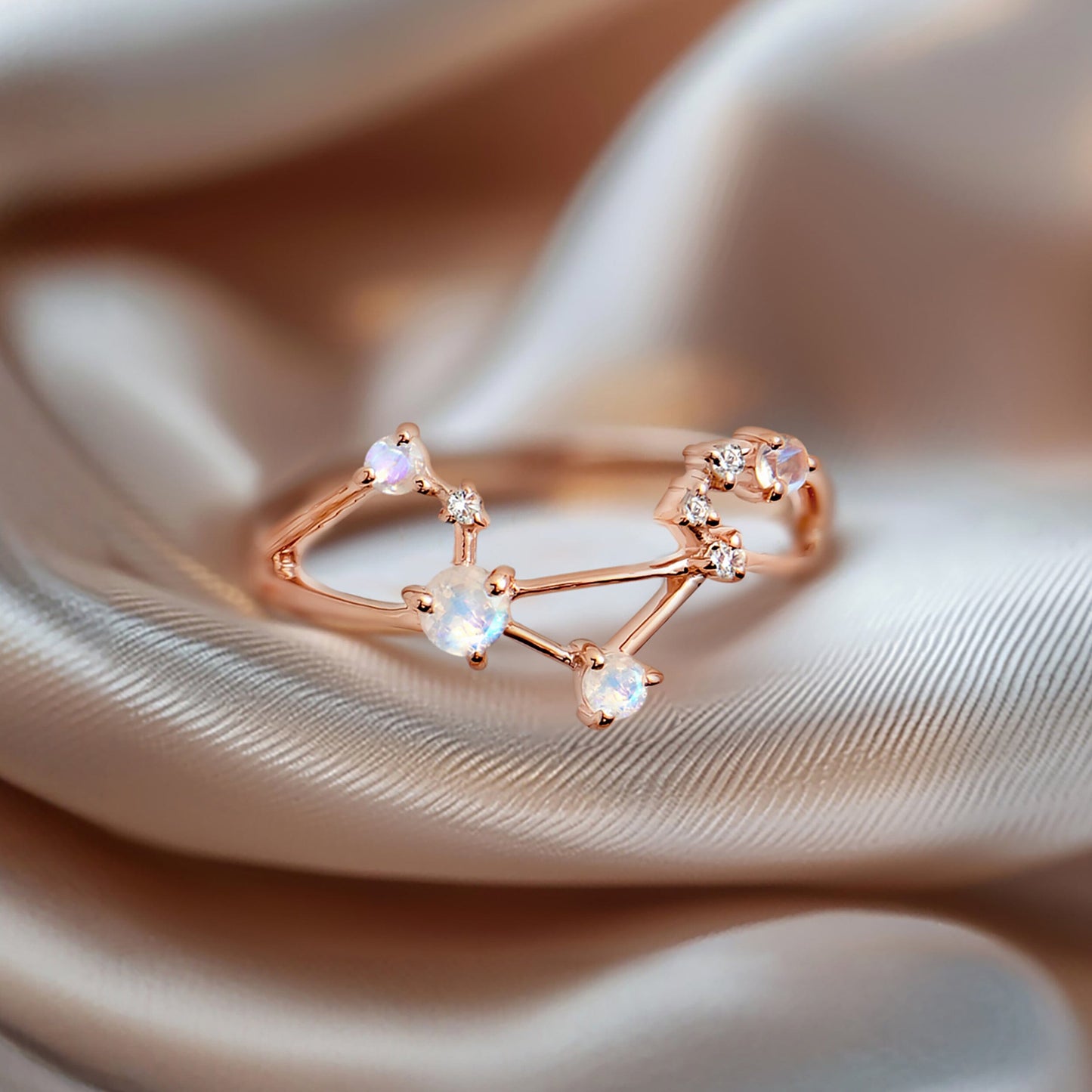 Bague en pierre de lune - Constellation du zodiaque Balance