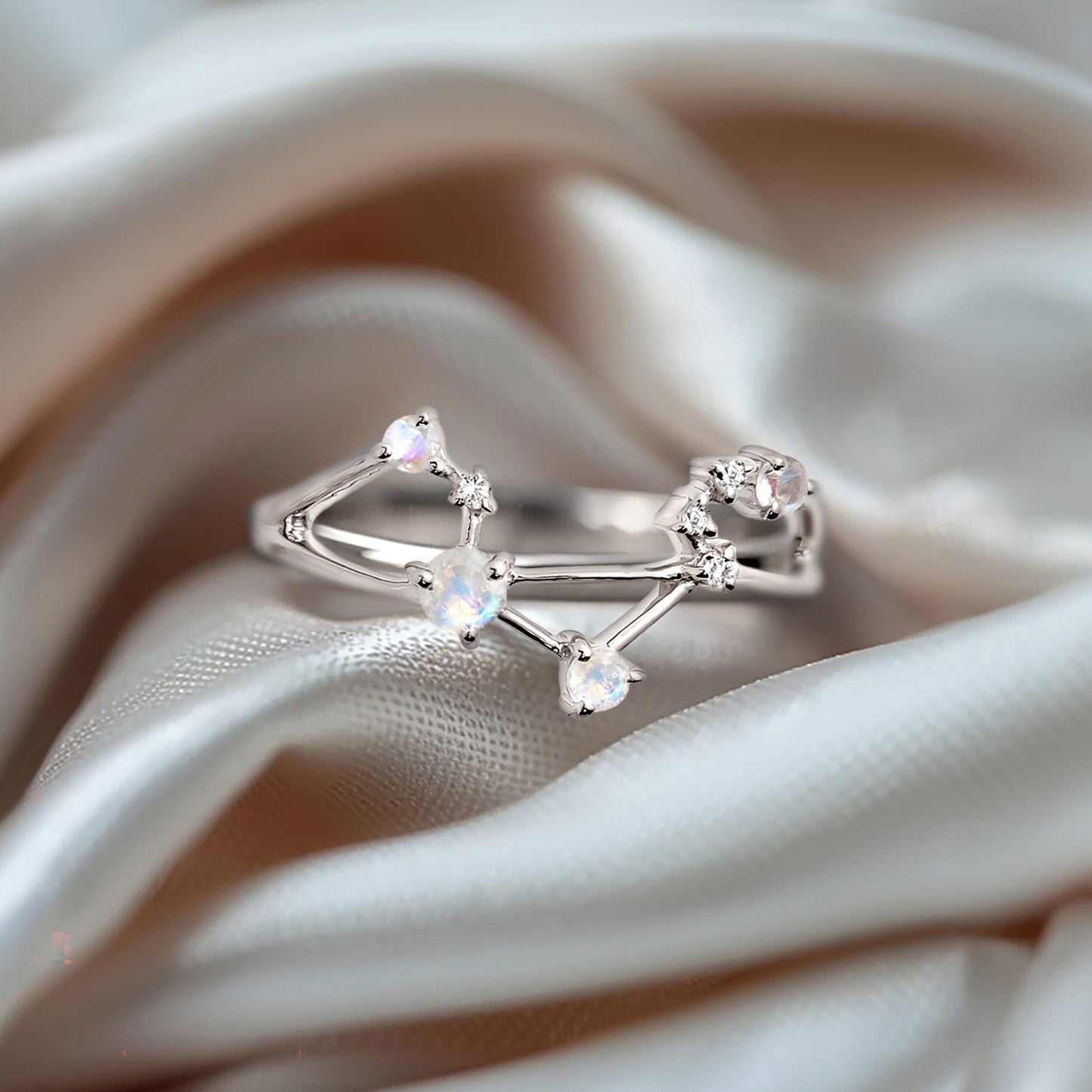 Bague en pierre de lune - Constellation du zodiaque Balance