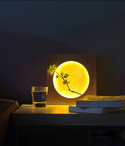 Lampe de table japonaise en bois pleine lune