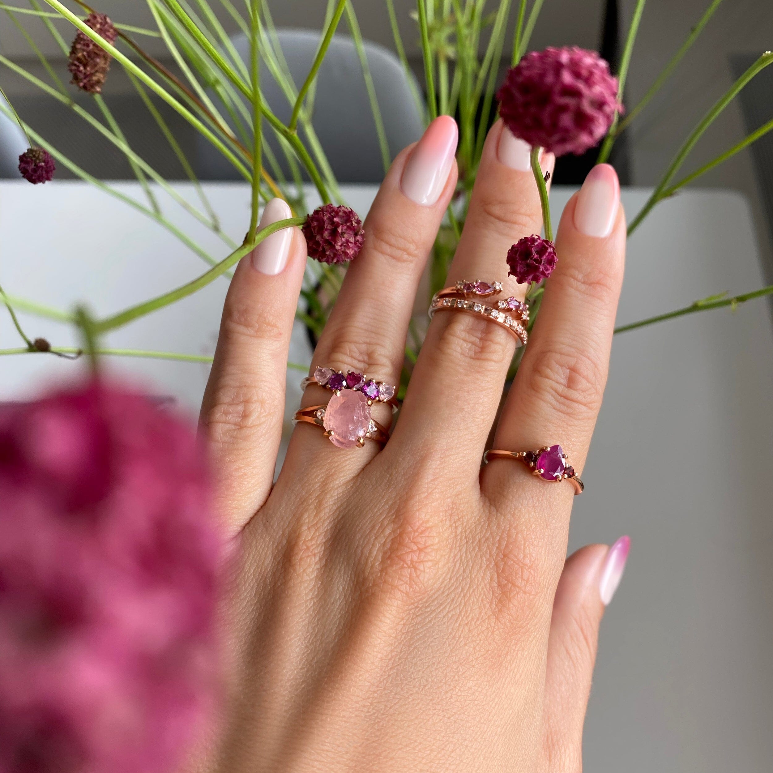 Adjustable Ruby Ring Flourish - July Birthstone