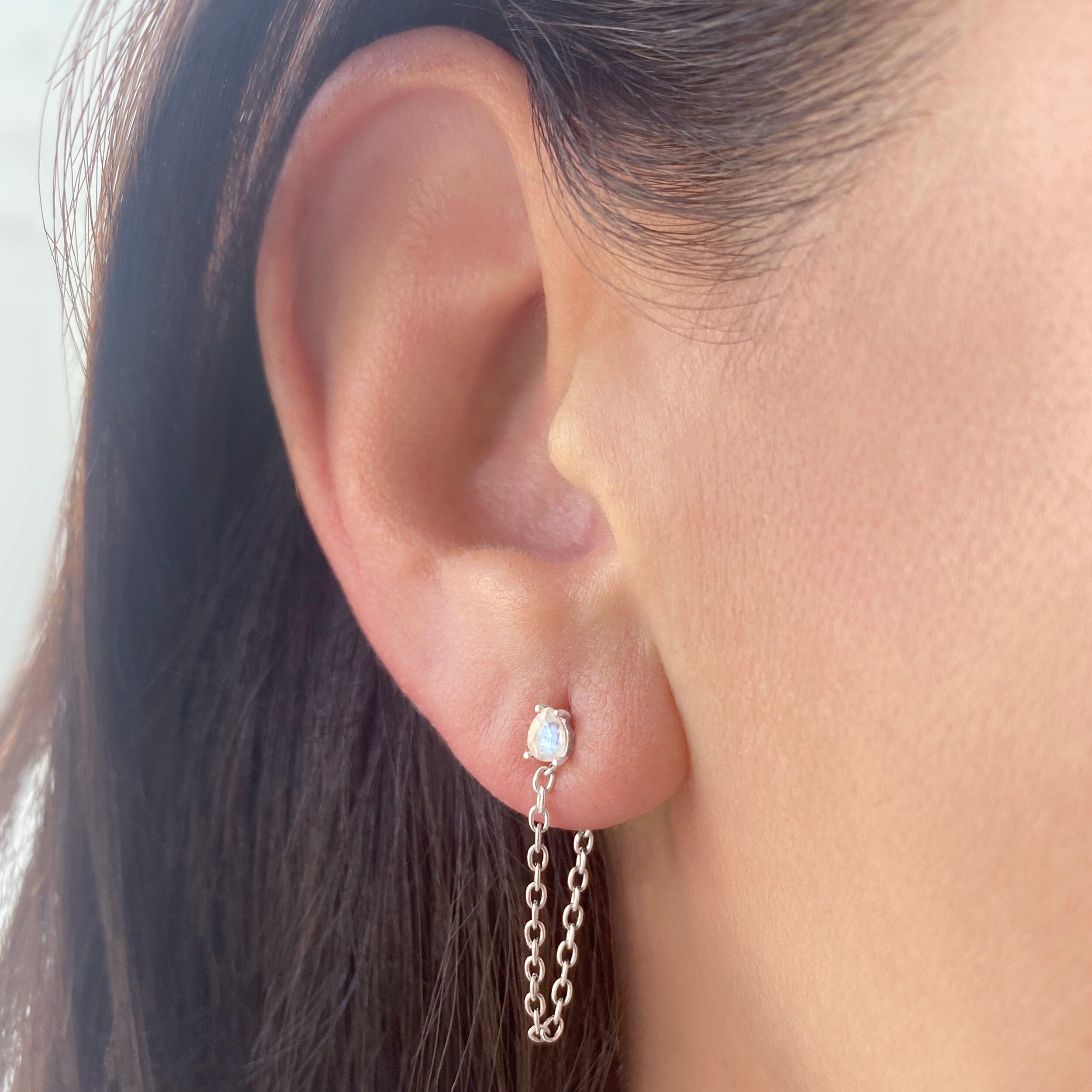 Petite Teardrop Moonstone Studs & Chain Set