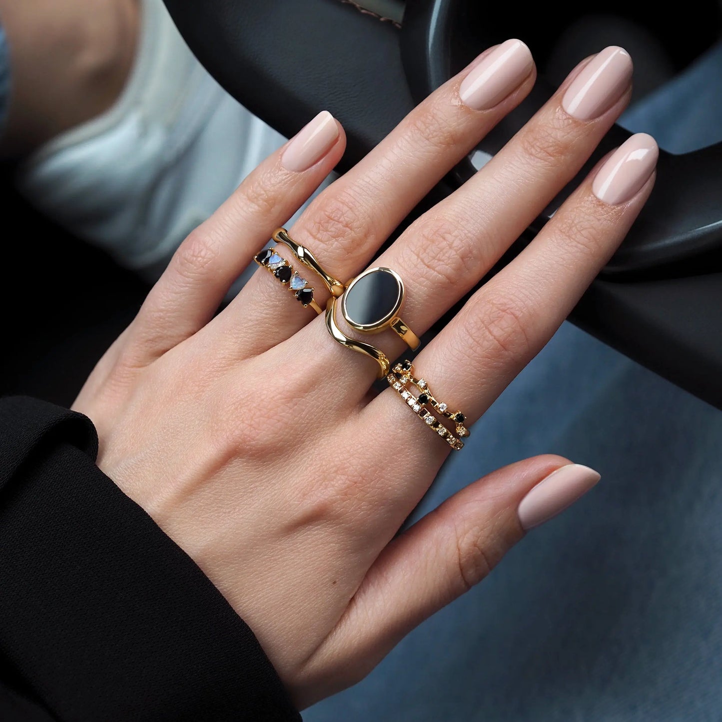 Crystal Ring - Enfolded Black Onyx Moon Magic