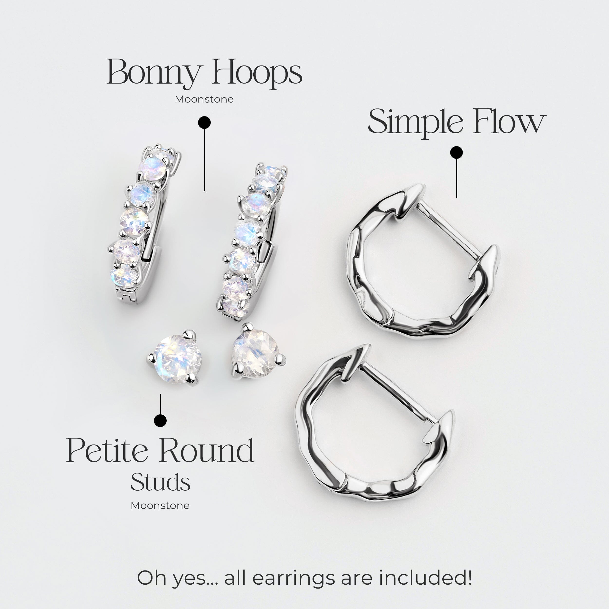 Moonstone Hoop Earring Set - Classic Trio