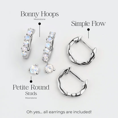 Ensemble de boucles d'oreilles créoles en pierre de lune - Trio classique