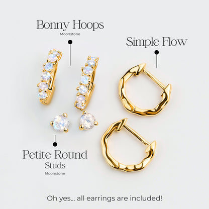Ensemble de boucles d'oreilles créoles en pierre de lune - Trio classique