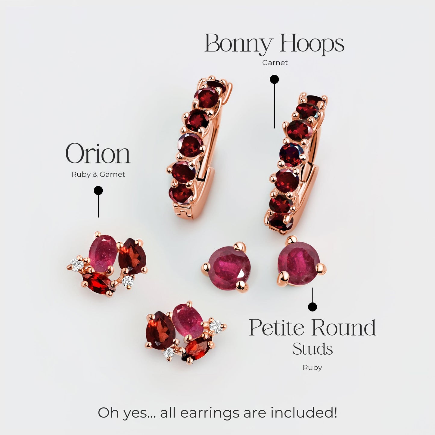 Ensemble de boucles d'oreilles créoles rubis et grenat - Trio High Vibe