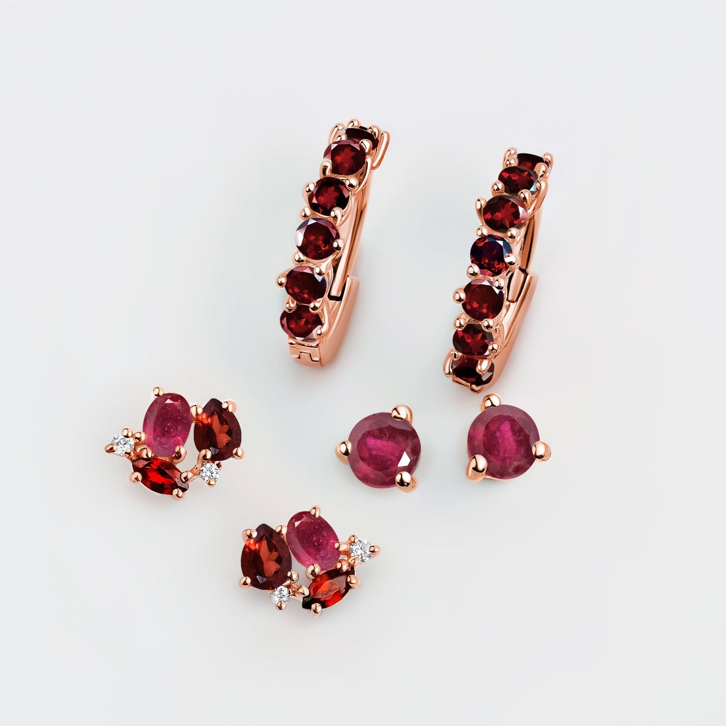 Ensemble de boucles d'oreilles créoles rubis et grenat - Trio High Vibe