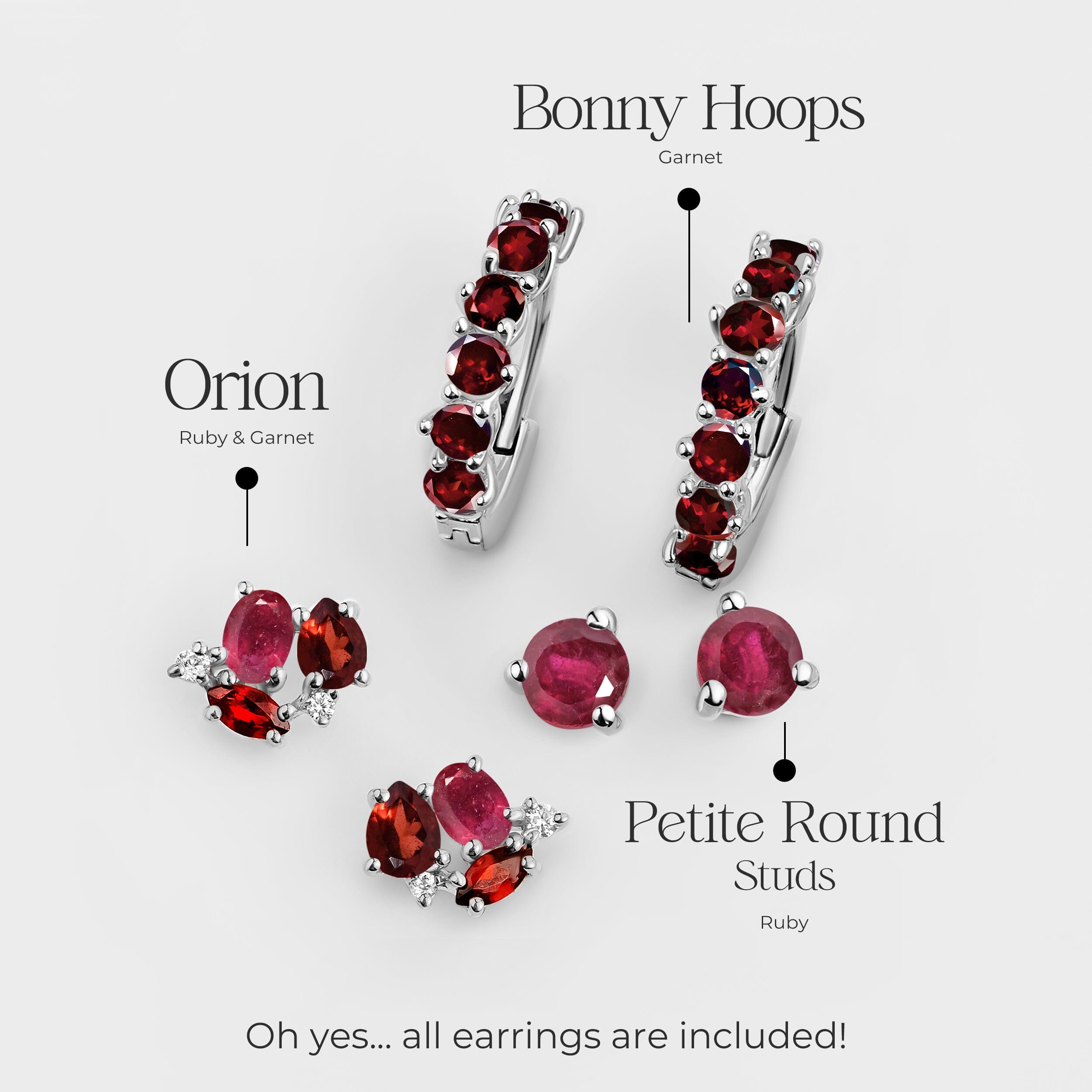 Ruby & Garnet Hoop Earring Set - High Vibe Trio