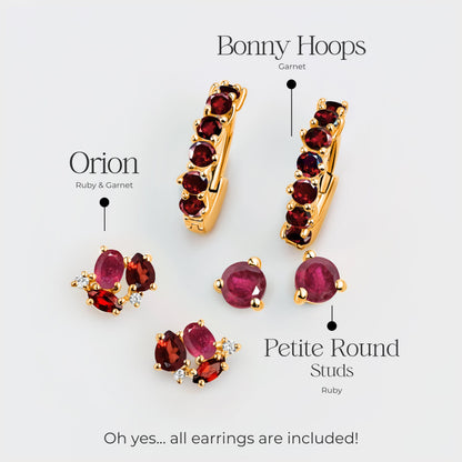 Ensemble de boucles d'oreilles créoles rubis et grenat - Trio High Vibe