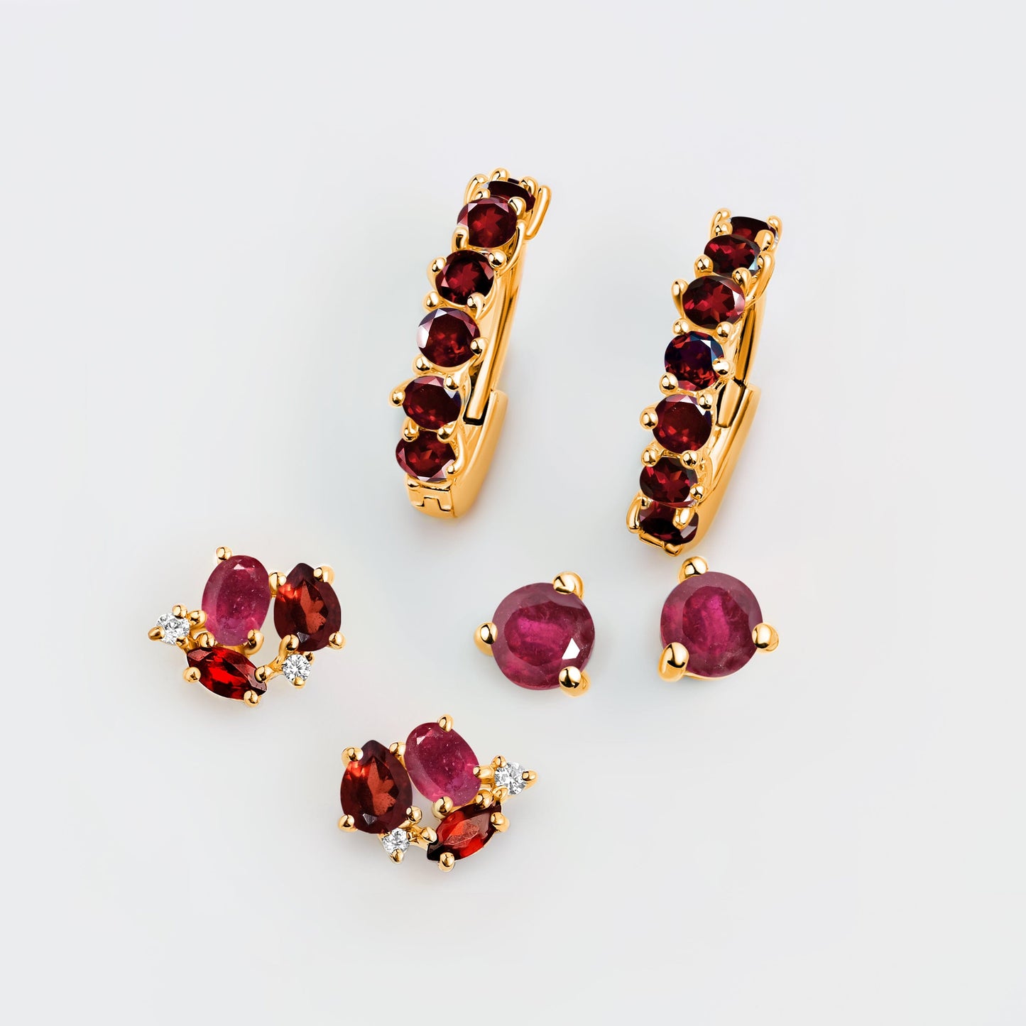 Ensemble de boucles d'oreilles créoles rubis et grenat - Trio High Vibe