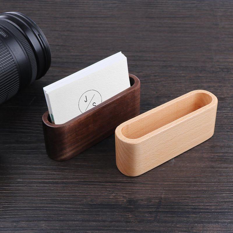 Wooden Desktop Business Card Holder Storage Box