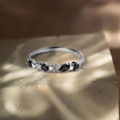 Bague en obsidienne noire et zircon blanc - Grace