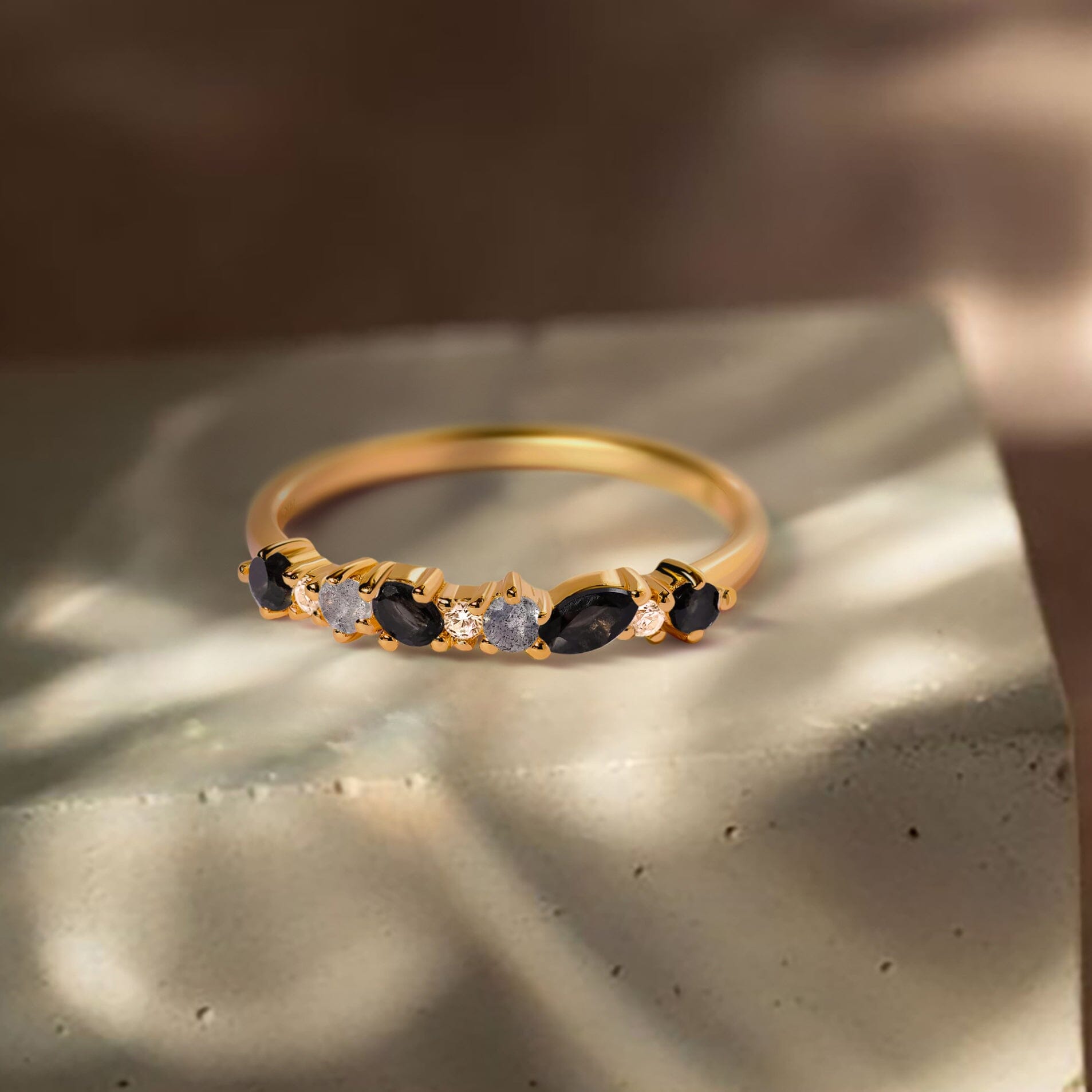 Black Obsidian White Zircon Ring - Grace