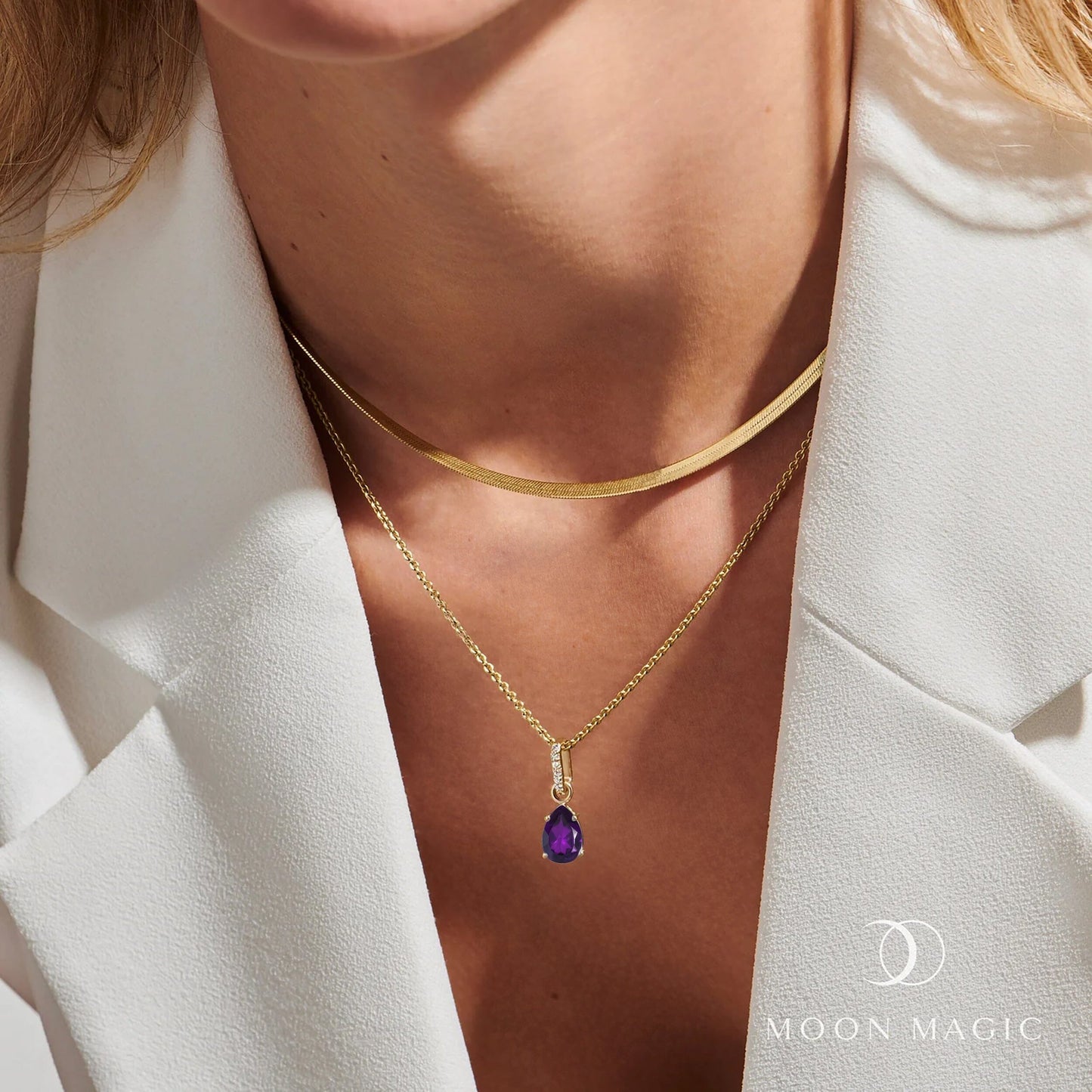 Collier Sway avec pierre de naissance en améthyste et chaîne à chevrons