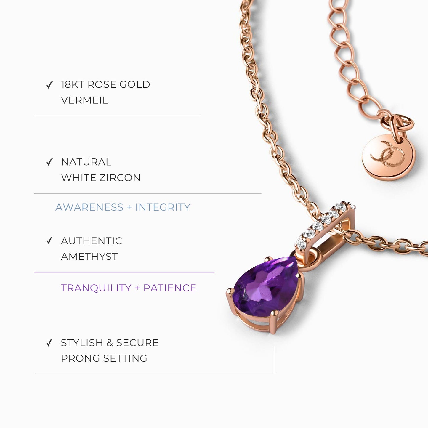 Collier Sway avec pierre de naissance en améthyste et chaîne à chevrons