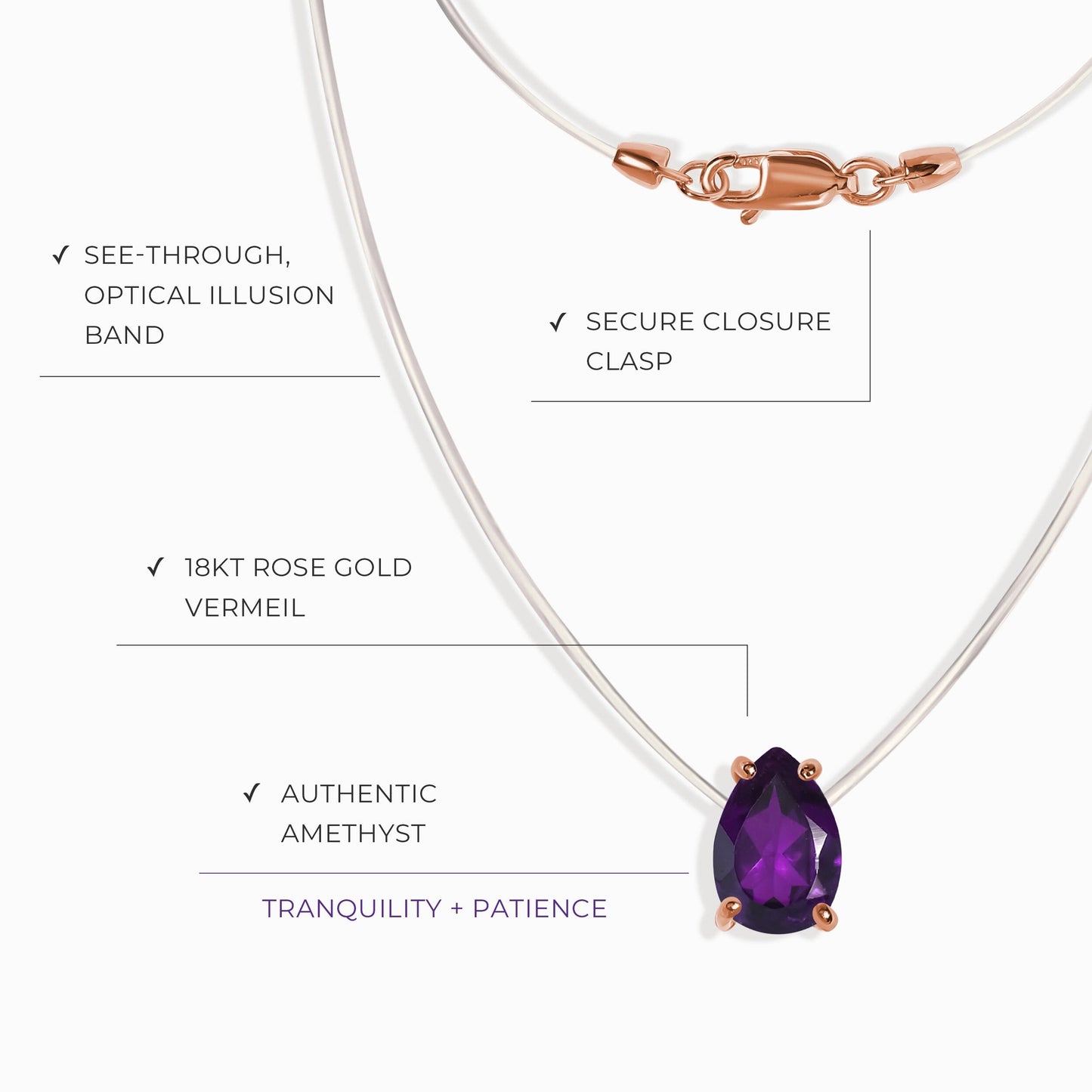 Collier d'améthyste flottant - Pierre de naissance de février