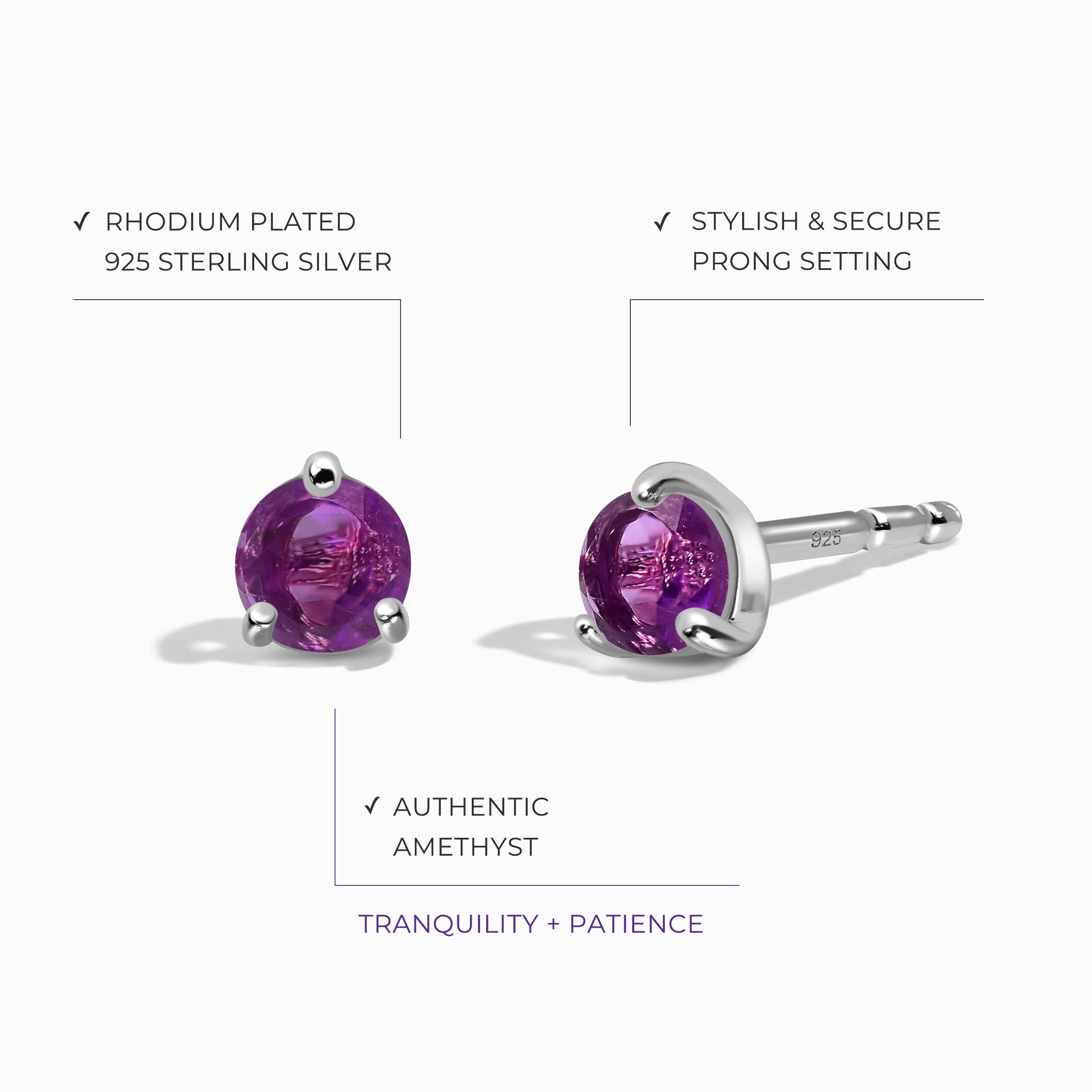 Amethyst Round Studs - February Birthstone