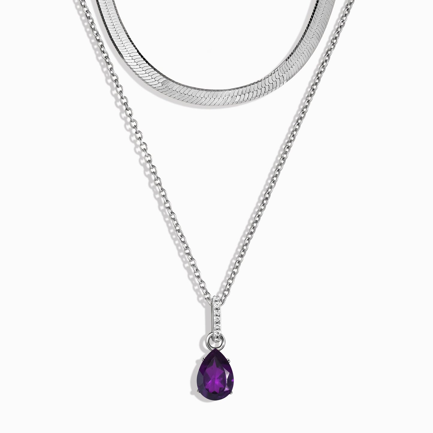 Collier Sway avec pierre de naissance en améthyste et chaîne à chevrons