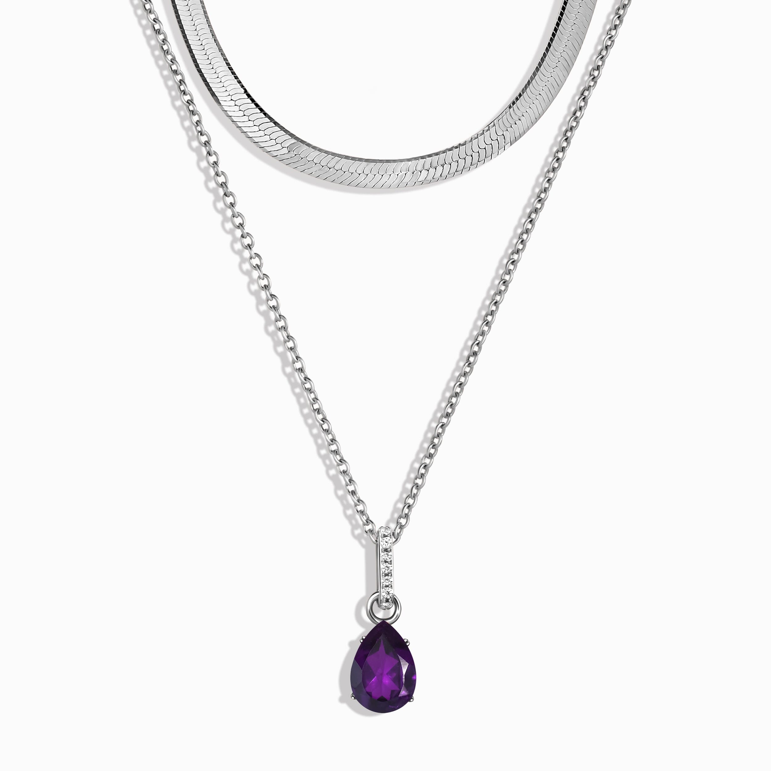 Amethyst Birthstone Sway Necklace & Herringbone Chain