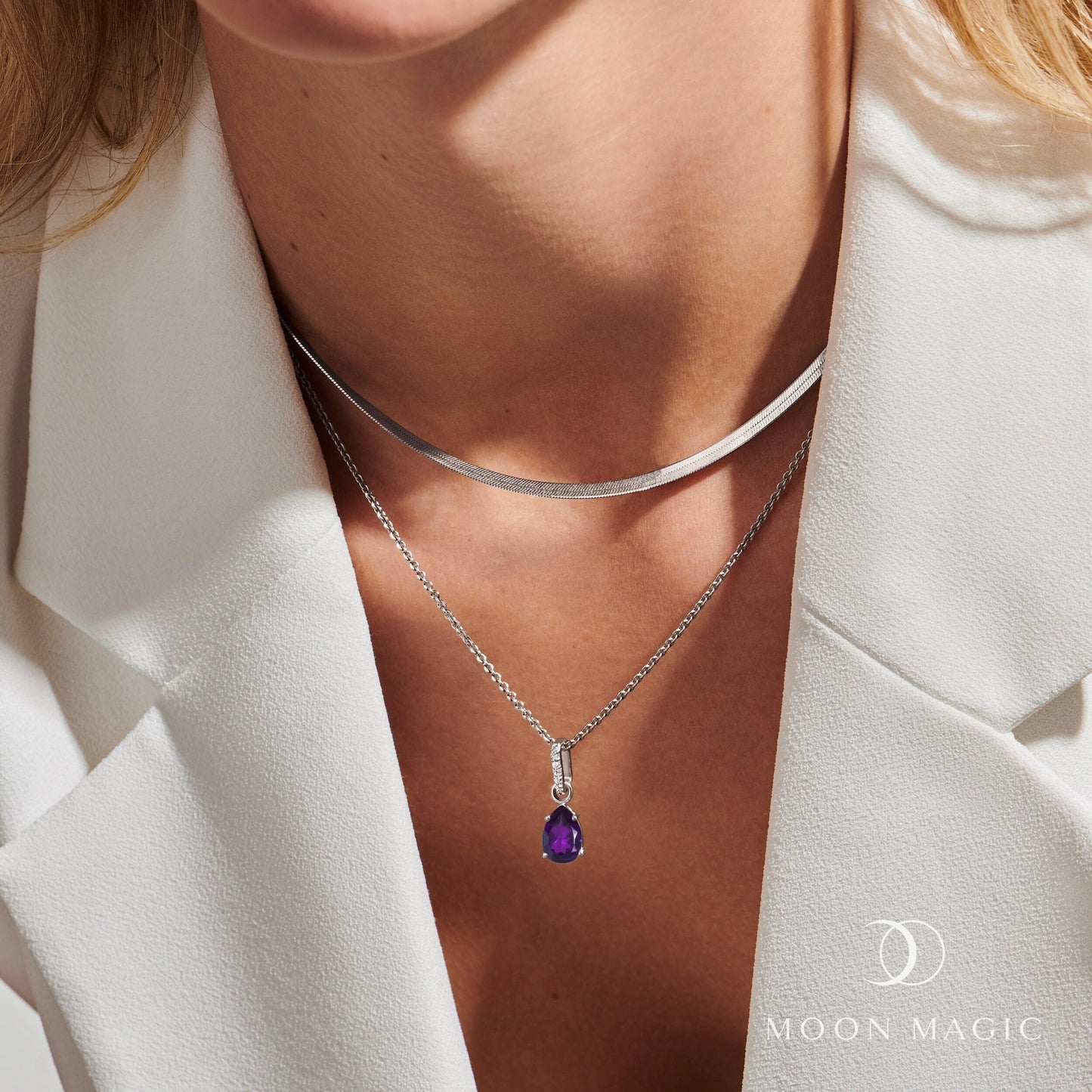 Collier Sway avec pierre de naissance en améthyste et chaîne à chevrons