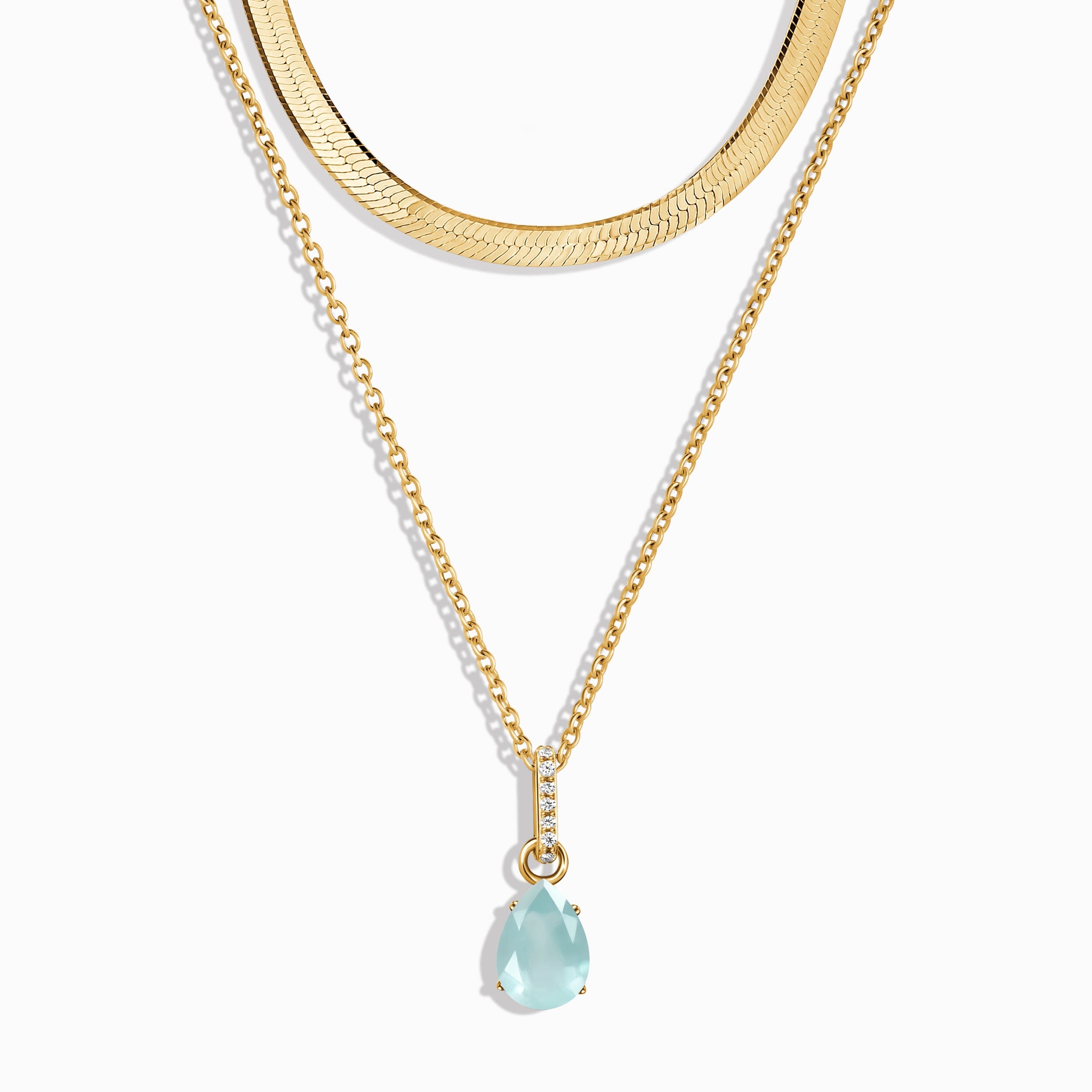 Aquamarine Birthstone Sway Necklace & Herringbone Chain