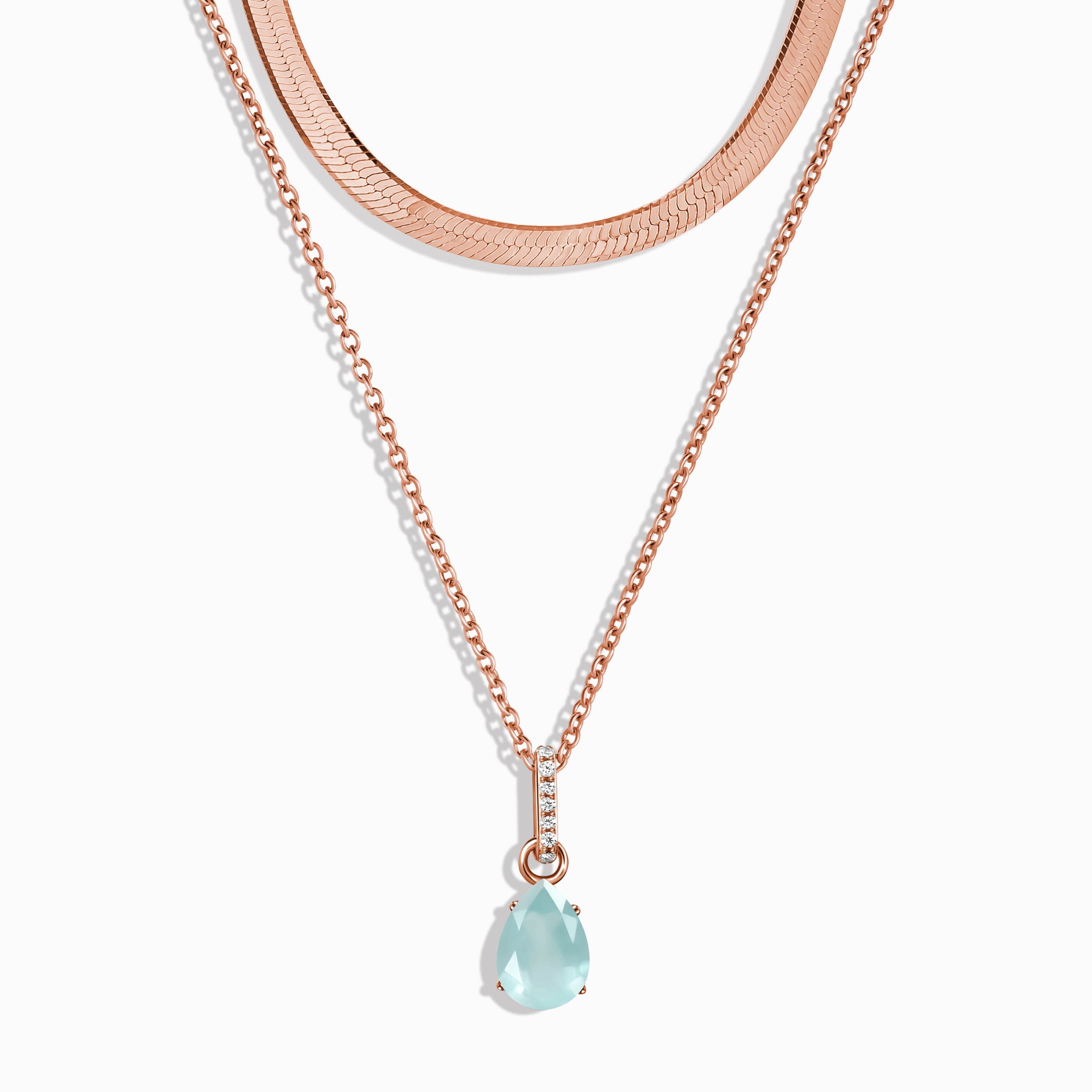 Aquamarine Birthstone Sway Necklace & Herringbone Chain