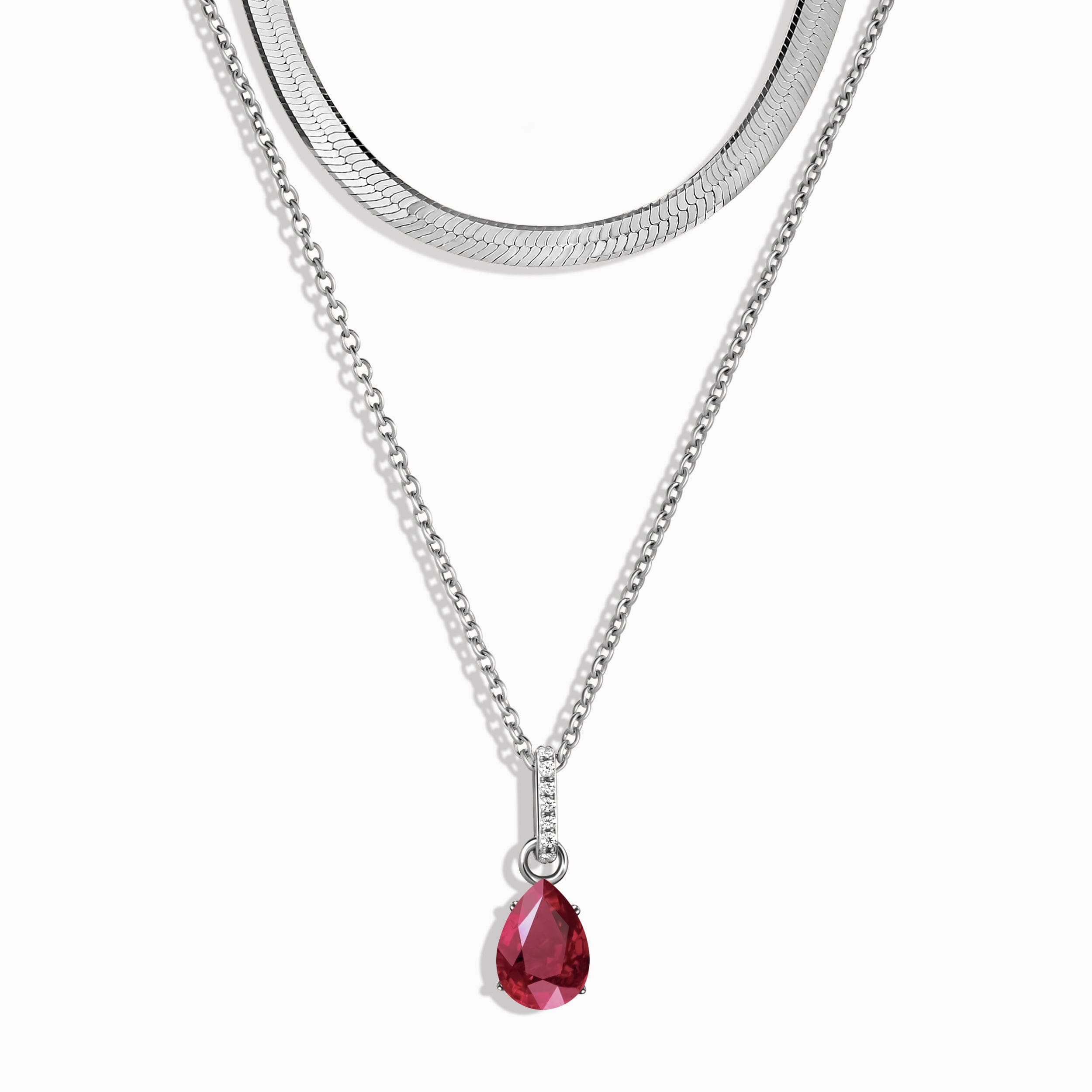 Ruby Birthstone Sway Necklace & Herringbone Chain