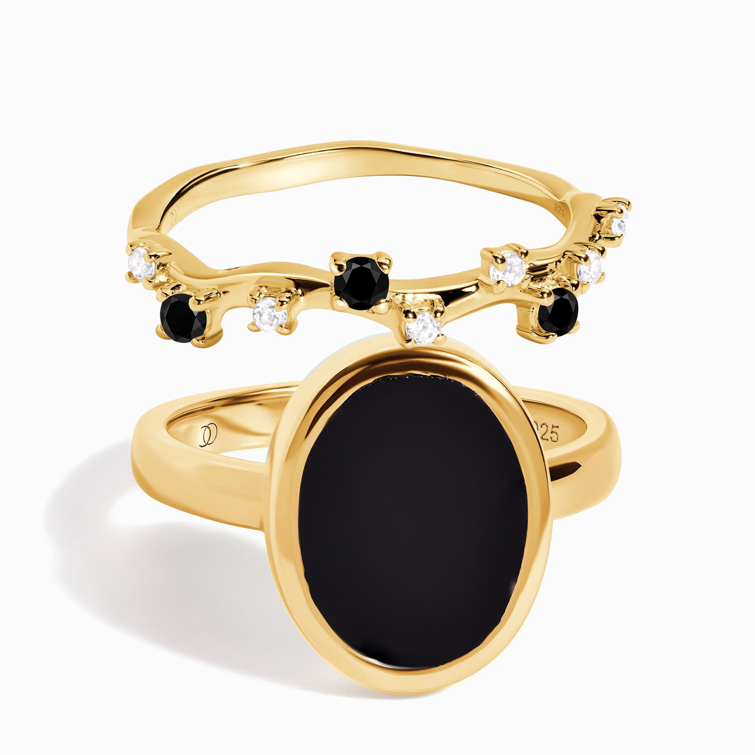 Black Onyx Enfolded Ring & Stardust Band