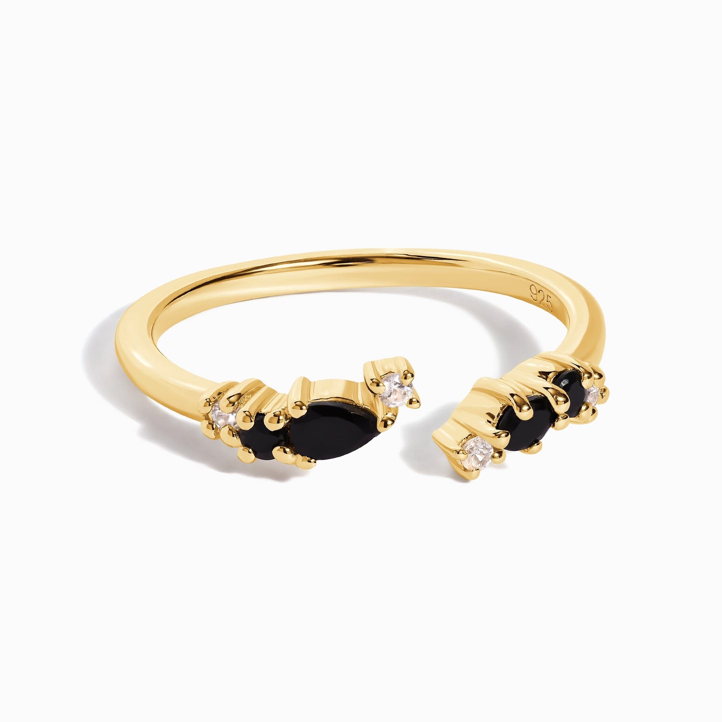 Bague ajustable en onyx noir Flourish – Pierre de naissance de décembre