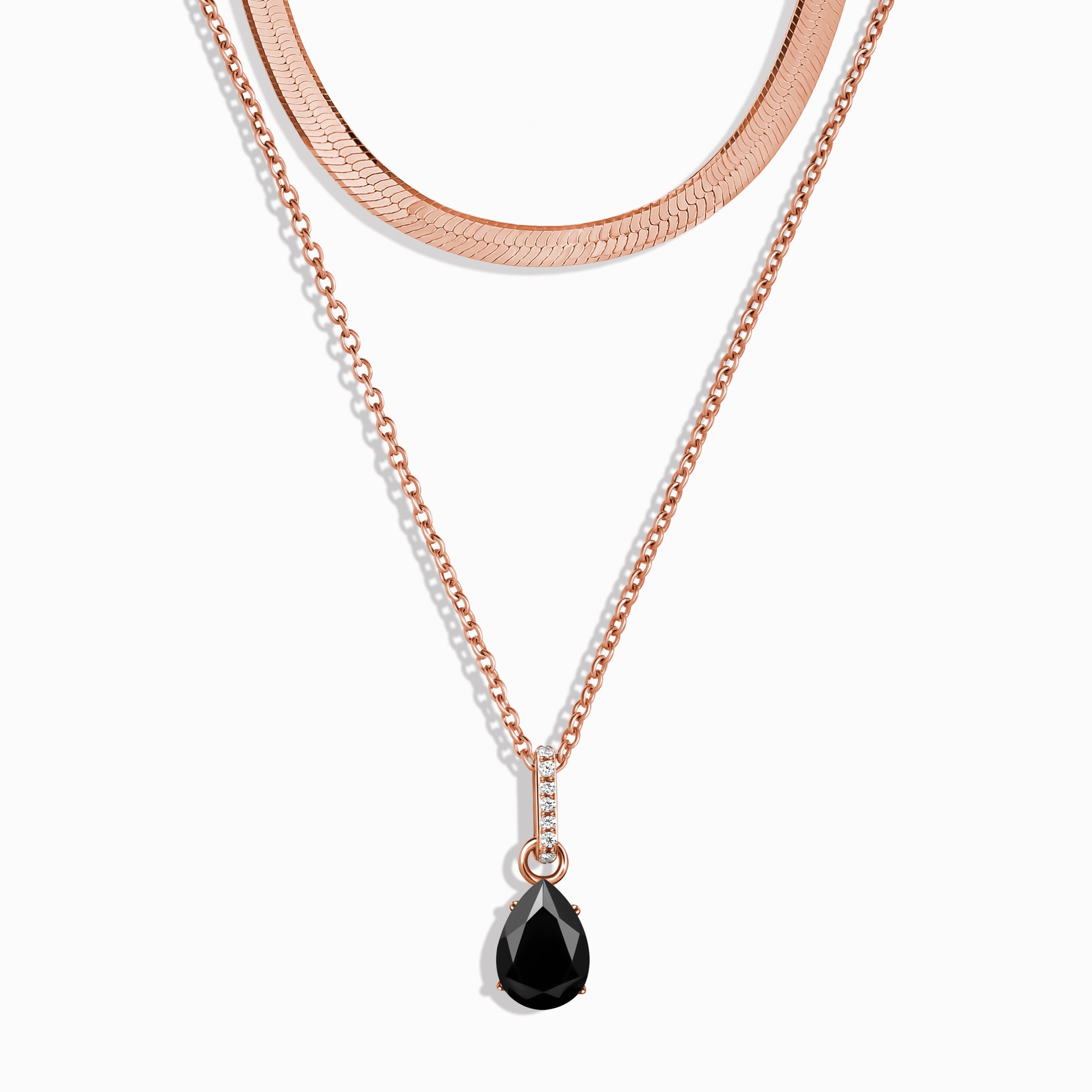 Black Onyx Birthstone Sway Necklace & Herringbone Chain