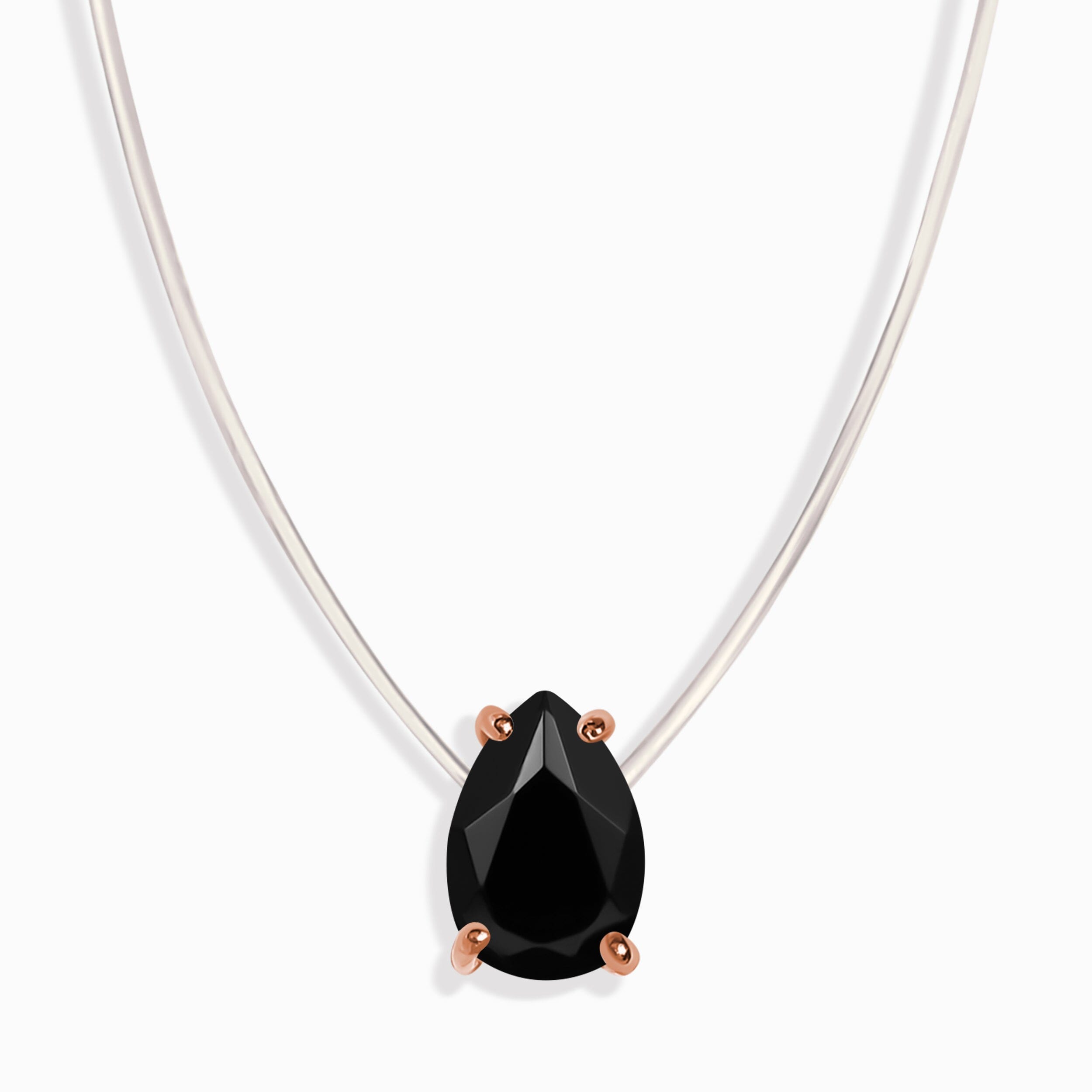 Black Onyx Necklace Floating Sway - December Birthstone