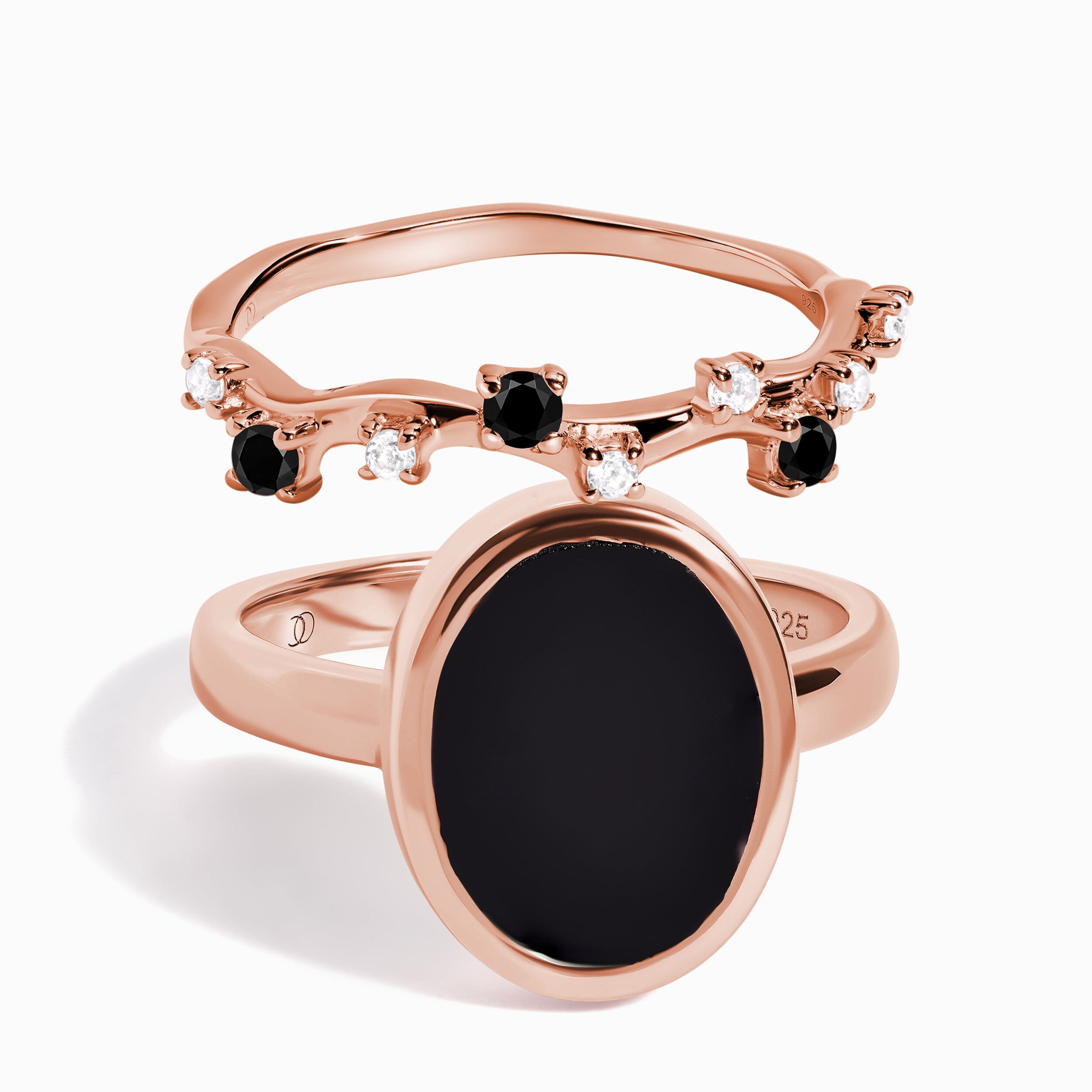 Black Onyx Enfolded Ring & Stardust Band