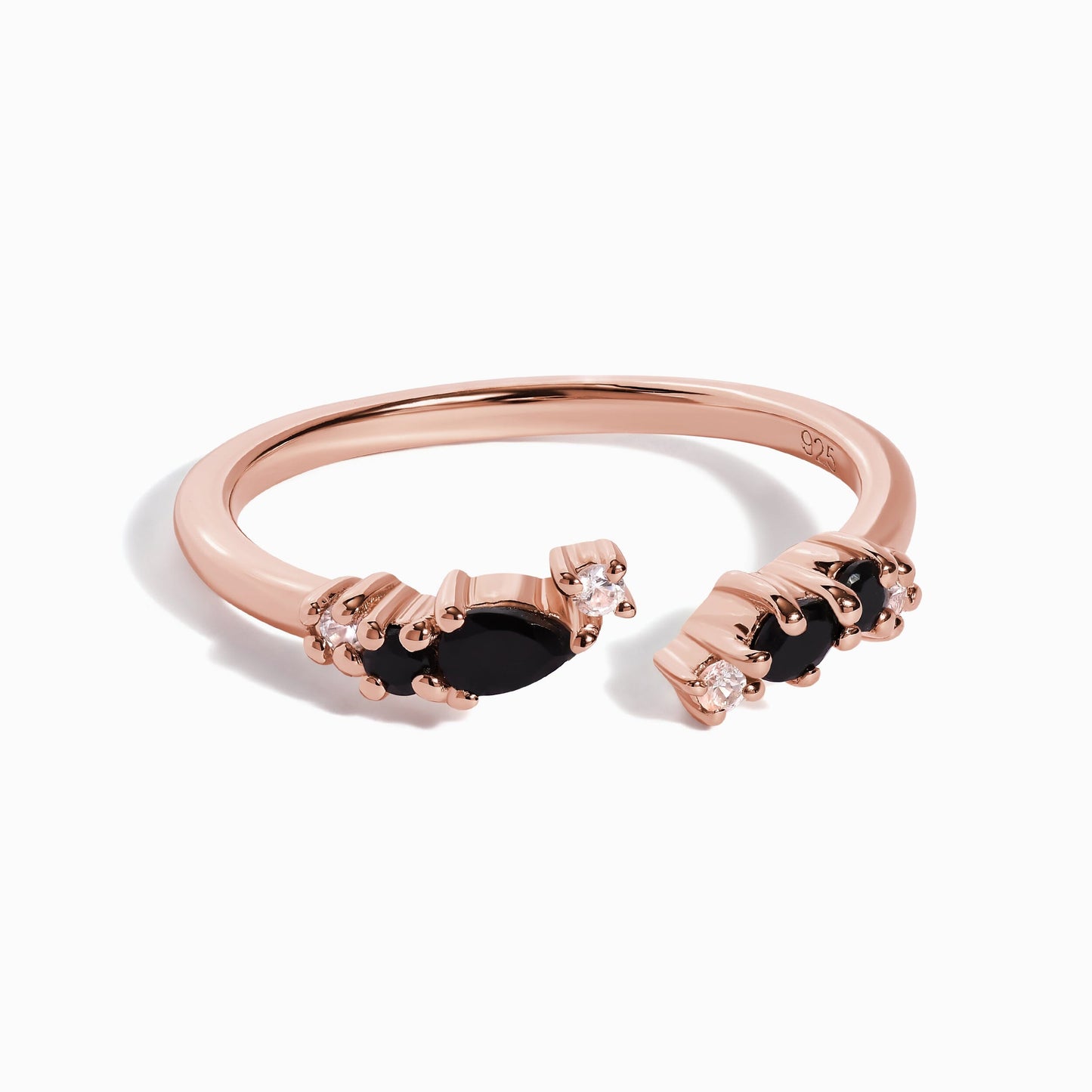 Bague ajustable en onyx noir Flourish – Pierre de naissance de décembre