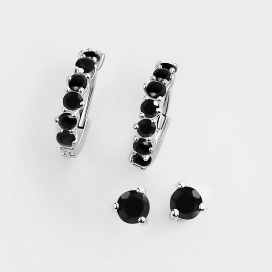 Ensemble de boucles d'oreilles créoles en onyx noir - High Vibes