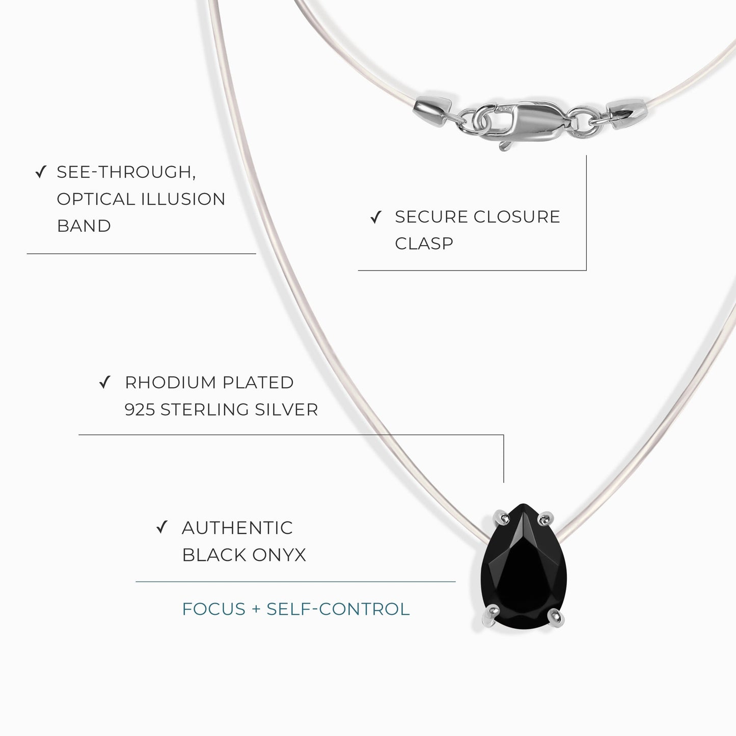 Collier en onyx noir Floating Sway - Pierre de naissance de décembre