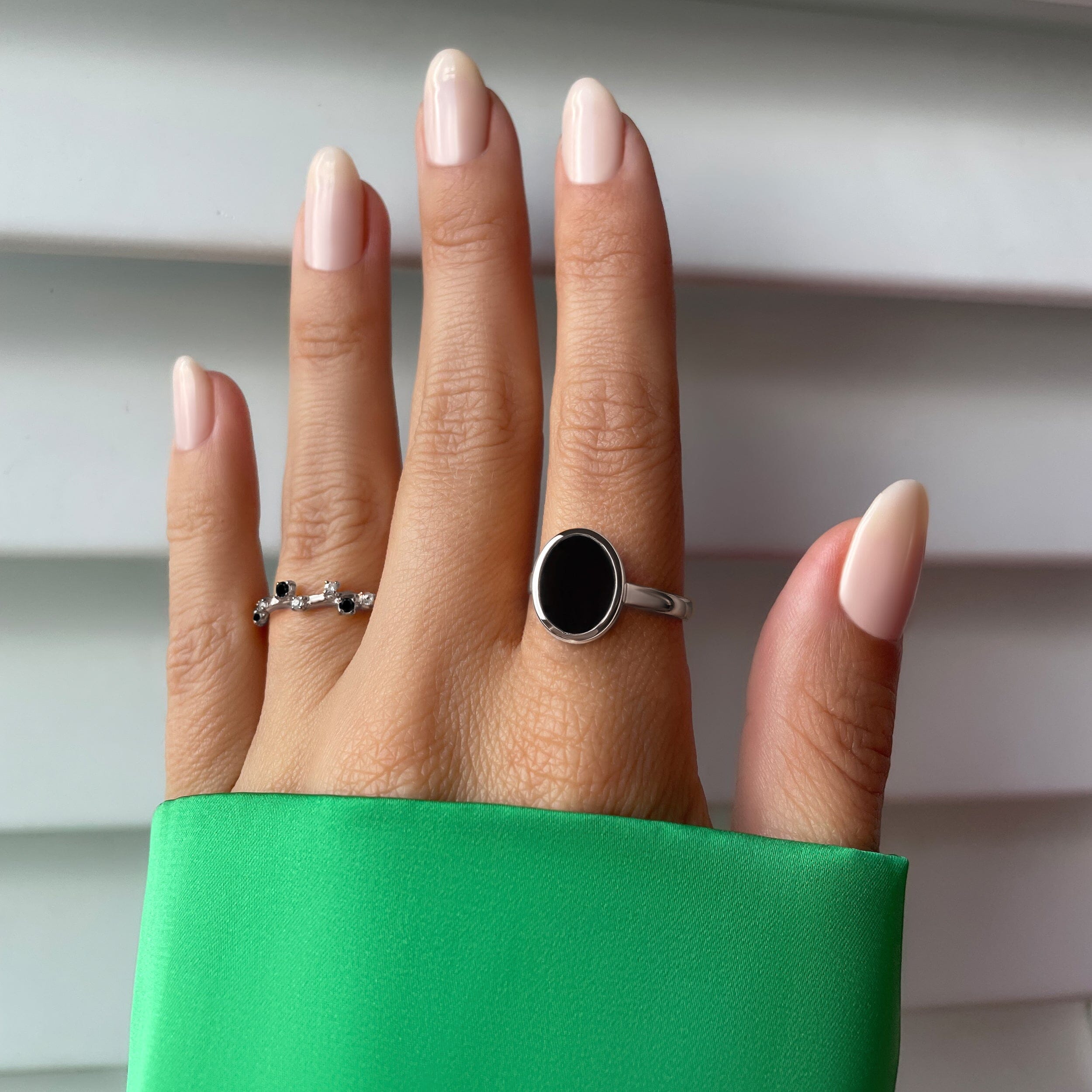 Black Onyx Enfolded Ring & Stardust Band