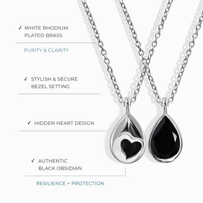 Collier en obsidienne noire - Cœur caché