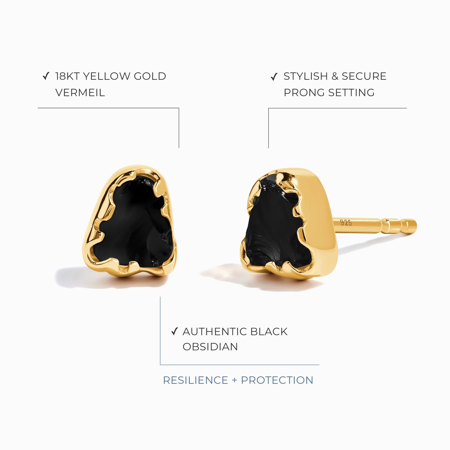 Boucles d'oreilles en cristal brut - Obsidienne noire guidée