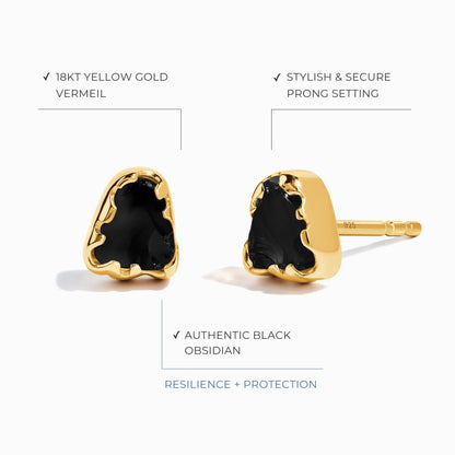 Boucles d'oreilles en cristal brut - Obsidienne noire guidée